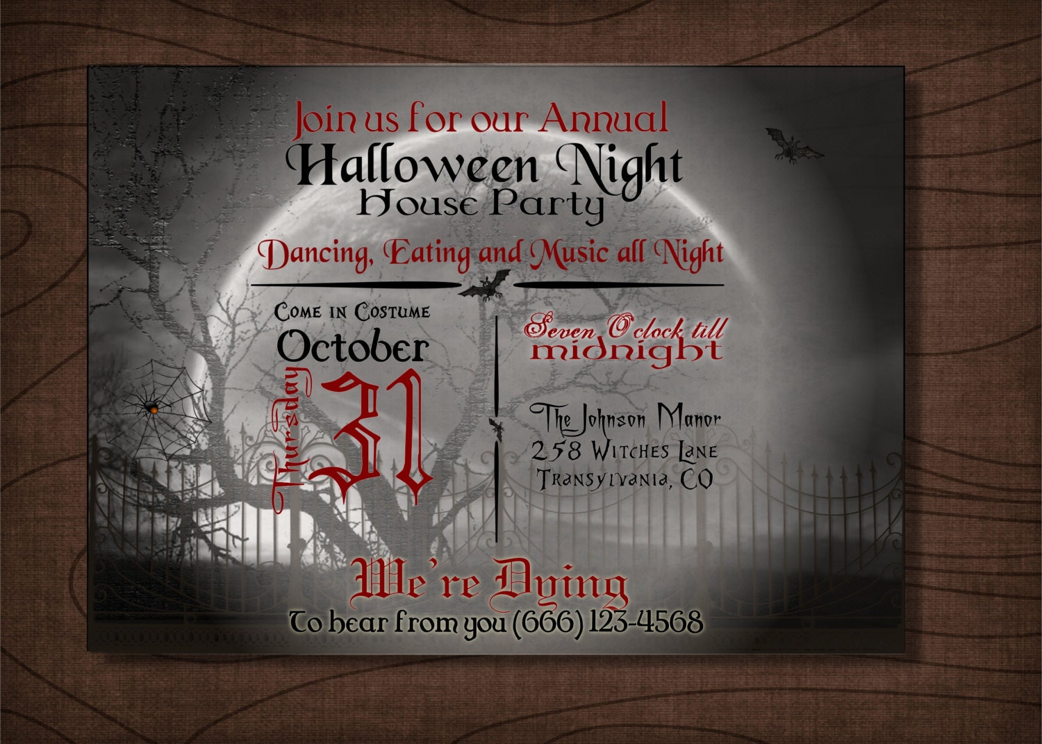 Halloween Party Invitation Halloween Night Halloween Moon  Etsy