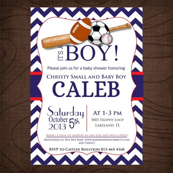 Sport Baby Shower Invitations red and blue printable Etsy
