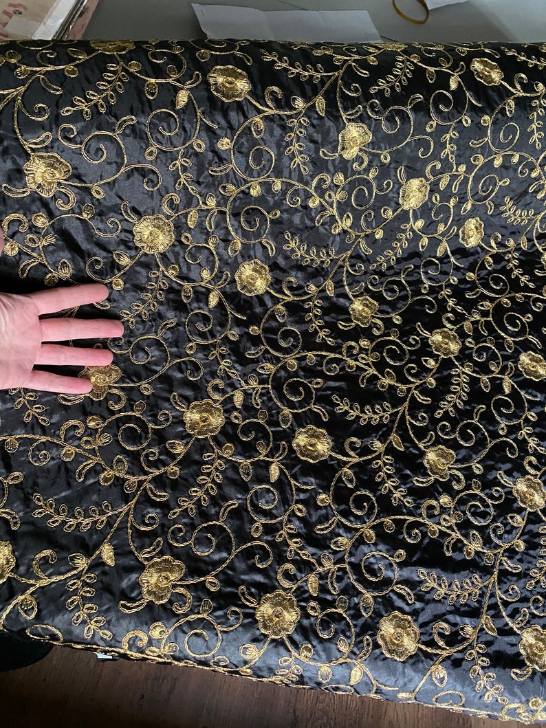 BLACK GOLD Floral Embroidered Dress Fabric for Sale by the Etsy