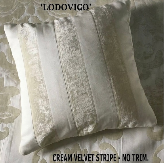 Neutral Classic Striped Cream Velvet Plain or With Bullion Trim Cushion Cover. Throw Pillow Bedroom Pillow Living Room Couch Cushion. Etsy UK