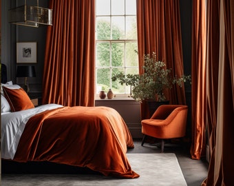 Paprika velvet made to measure window or door curtains FABRIC SAMPLE. Pencil pleat, pinch pleat, eyelet, blackout, living room curtains, bay