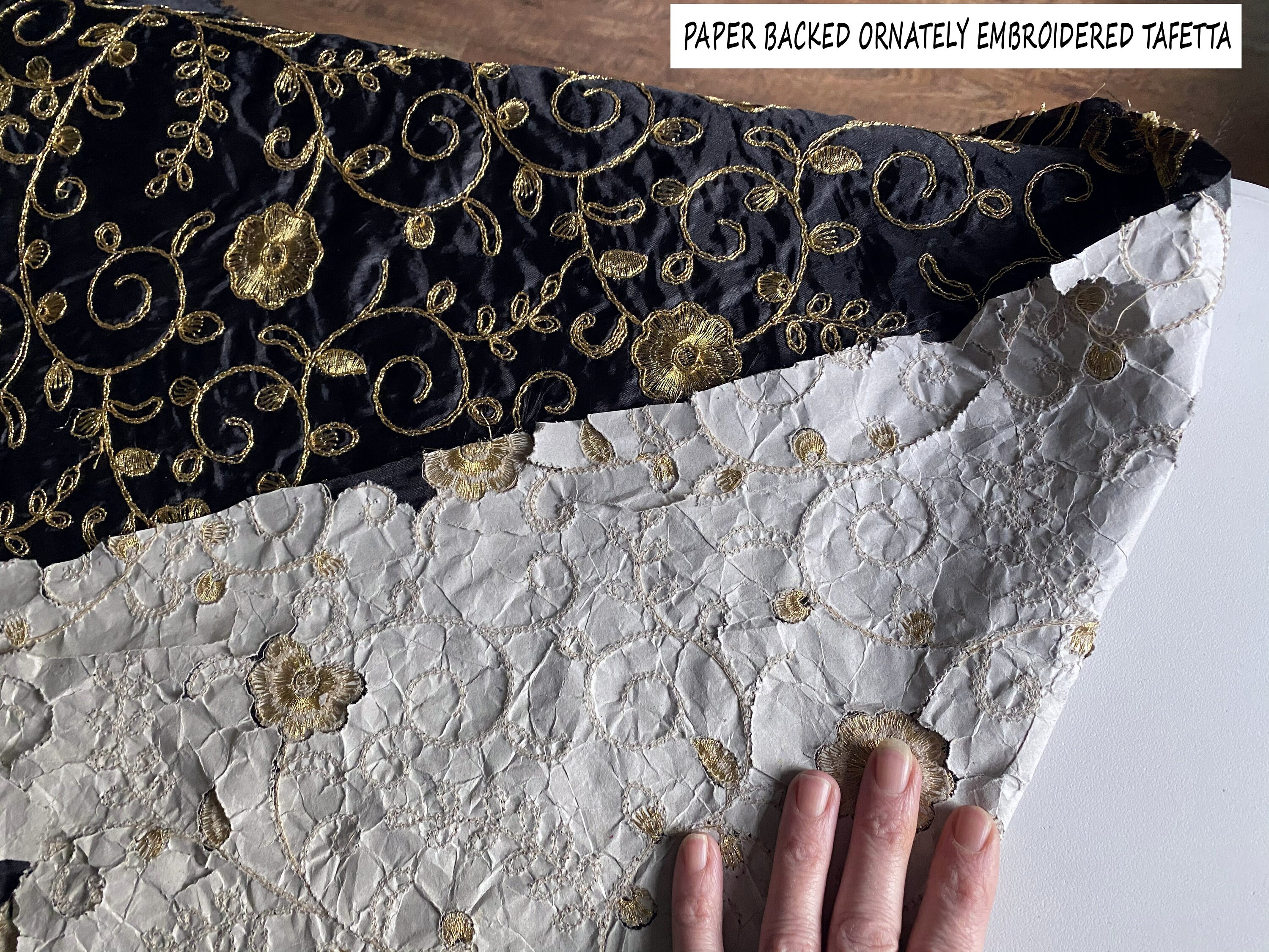 BLACK GOLD Floral Embroidered Dress Fabric for Sale by the Metre. 44