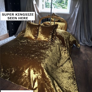 GOLD CRUSHED VELVET Bedspread, bed Runner, Throwover, Cushion Cover, Superking, King size, Double bed, bedroom blanket, bedding, custom made