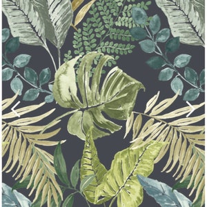 Fabric SAMPLE Only digitally printed tropical leaf.  For made to measure window curtains. Aubergine grey teal PALM botanical. patio bay door