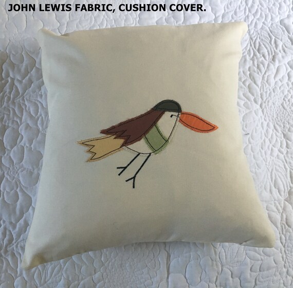 New Cushion Cover Wetlands Bird's & John Lewis Puritan Stripe Fabric Nature