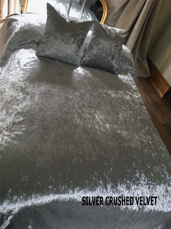 STEEL CRUSHED VELVET BEDSPREAD RUNNER THROW HAND MADE 2 ORDER KING SUPER DOUBLE