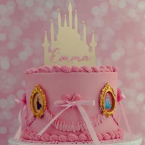 Princess cake kit with castle acrylic topper to help you decorate a plain pink store-bought cake into a luxury custom cake!