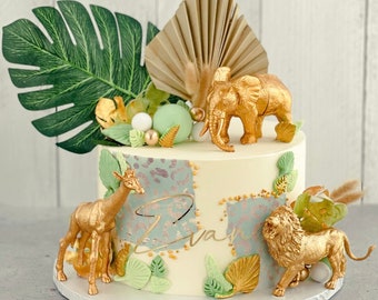 Zestaw ozdób na tort Safari/Jungle na urodziny i baby shower pomoże Ci udekorować zwykły biały tort kupiony w sklepie i stworzyć luksusowy tort na zamówienie