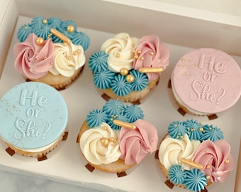 Gender Reveal of babyshower eetbare fondant cupcaketoppers