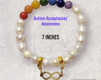 Actually Autistic Awareness / Acceptance Gold Infinity and Rainbow Bracelet