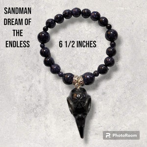 The Sandman Dream of the Endless Morpheus Sandstone and black crow skull Crystal Bracelet Inclusive sizes image 1