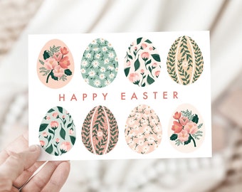 Happy Easter card, Easter cards, Easter egg cards, Floral Easter egg card, Easter cards pack, Easter cards UK, Easter decor