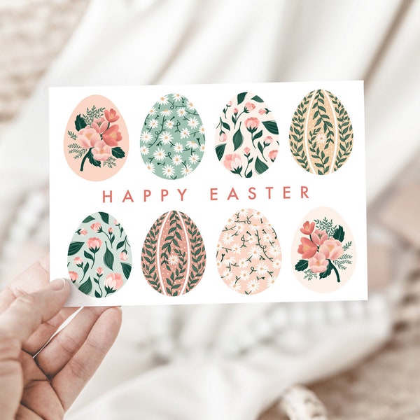 Happy Easter card, Easter cards, Easter egg cards, Floral Easter egg card, Easter cards pack, Easter cards UK, Easter decor