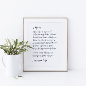 1 Corinthians 13 Watercolour Print, Love is Patient, Wedding Gift