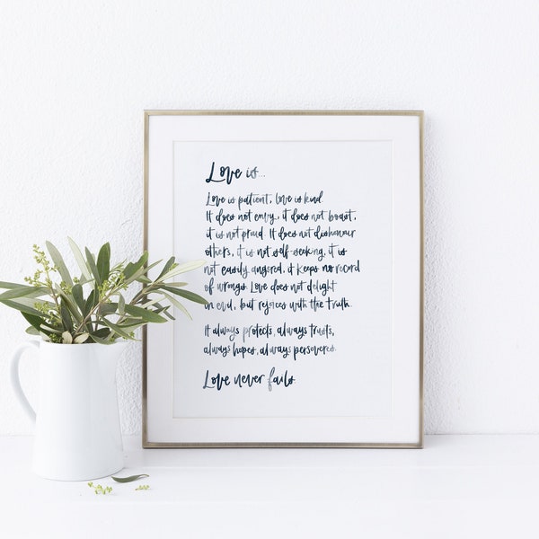 Love is patient, love is kind print - 1 Corinthians 13 print - Watercolour hand lettering print - Gift ideas - Type by Alice