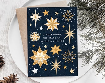 Star Christmas cards pack, O Holy Night cards, Colourful Christmas cards, Navy and gold Christmas cards