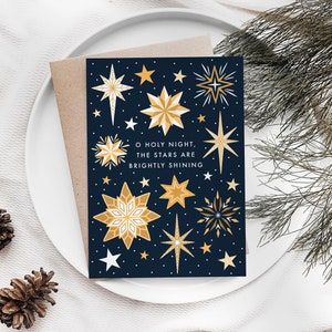 Star Christmas cards pack, O Holy Night cards, Colourful Christmas cards, Navy and gold Christmas cards