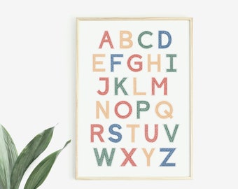 Alphabet print - Botanical alphabet print - Children's prints - Playroom decor - Rainbow print