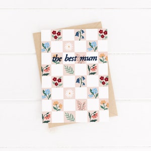 La meilleure carte florale de maman, carte de fête des mères, carte en damier, carte florale de fête des mères, cartes pour les mamans, carte de bonne fête des mères