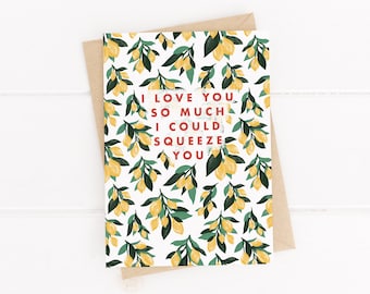 Lemon Love you so much card, Love you card, Cards for him, Cards for her, Valentines card, Galentines card, Friendship card