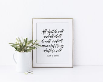 All Shall Be Well print - Hand lettered print - Typography - Gifts prints - Julian of Norwich quote - Type by Alice