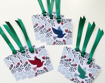 Christmas gift tags - Pack of 9 - Bird gift tags - Christmas bird gift tags - Botanical gift tags - Unique gift tags