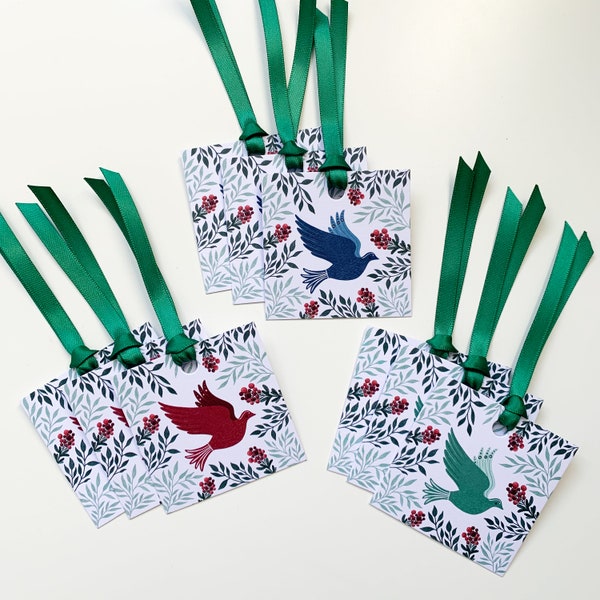 Christmas gift tags - Pack of 9 - Bird gift tags - Christmas bird gift tags - Botanical gift tags - Unique gift tags