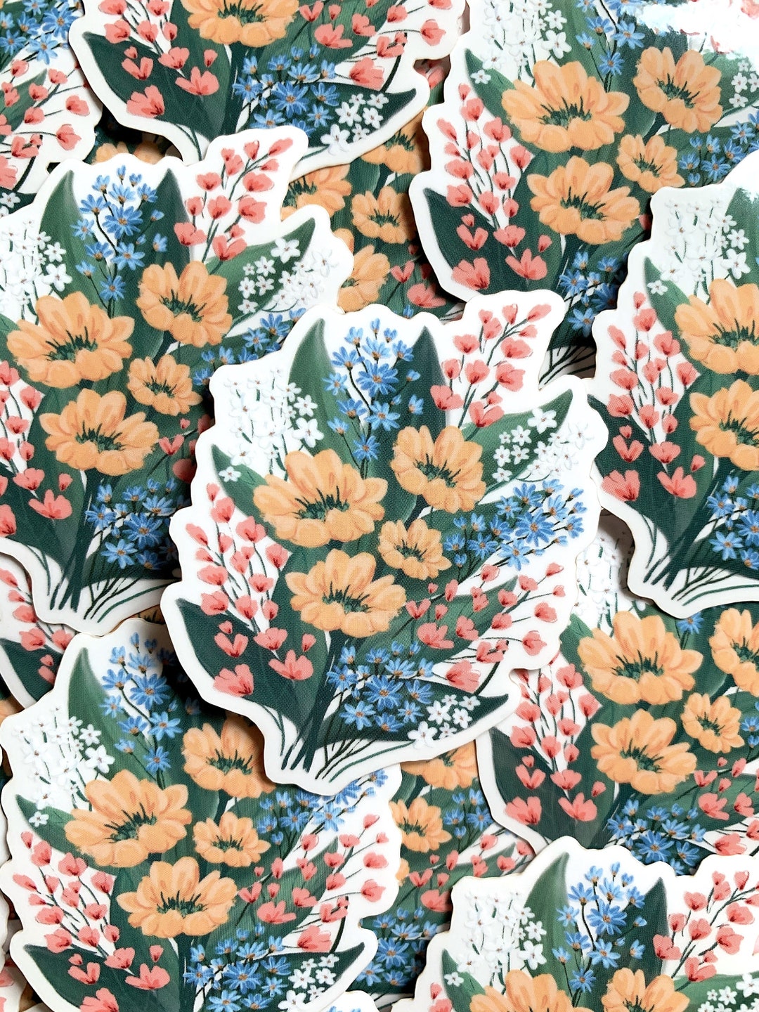 Floral Vinyl Sticker, Cute Stickers, Flower Sticker, Waterproof Sticker