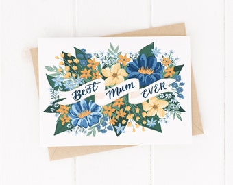 Carte Meilleure maman de tous les temps, carte florale de fête des mères, cartes pour les mamans, carte joyeuse fête des mères, carte florale, carte Je t'aime maman