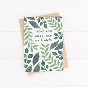 Te amo mais do que meu cartão de plantas, cartão botânico, cartão botânico dos namorados, cartão de dia dos namorados, amante de plantas, senhora de plantas, mãe de plantas