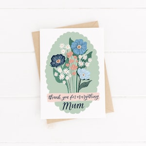 Merci pour tout Carte maman, carte florale pour la fête des mères, carte de remerciement maman, cartes pour les mamans, carte joyeuse fête des mères, carte fleurs sauvages