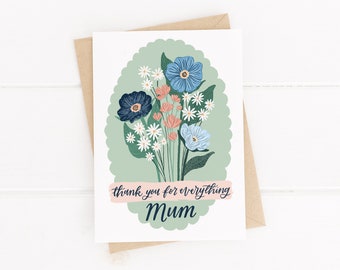 Floral Mother's Day Card: Thank You Mum, Wildflower Bouquet