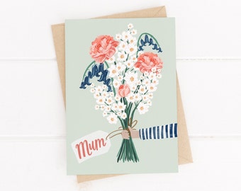 Floral Mother&#39;s Day card, Floral bouquet card, Cards for Mums, Happy Mother&#39;s Day Card, Floral Card, Love you Mum card
