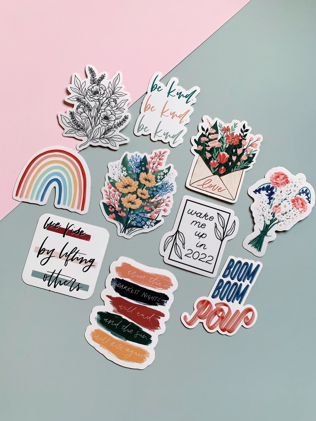 Floral Quote Vinyl Sticker Bundle: Waterproof Decals for Laptop - Etsy UK
