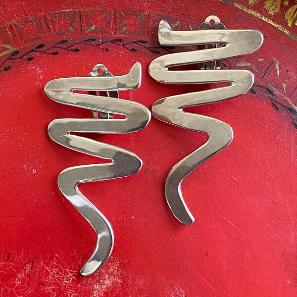 Large Silver Squiggle Earrings