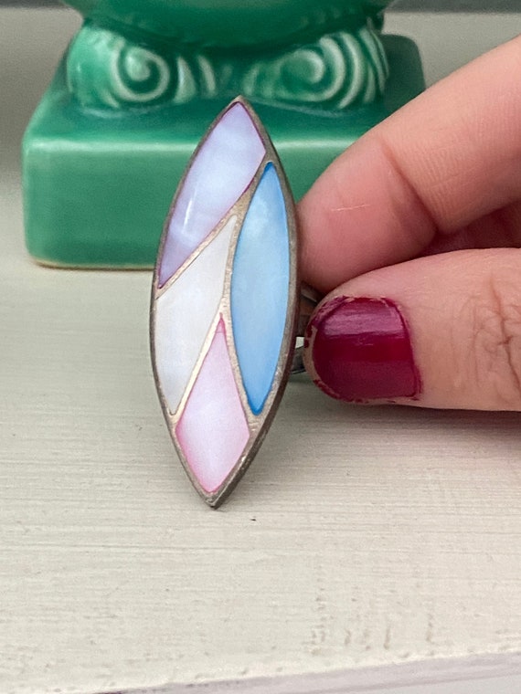 Large Unusual Multi Color Mother of Pearl Sterling