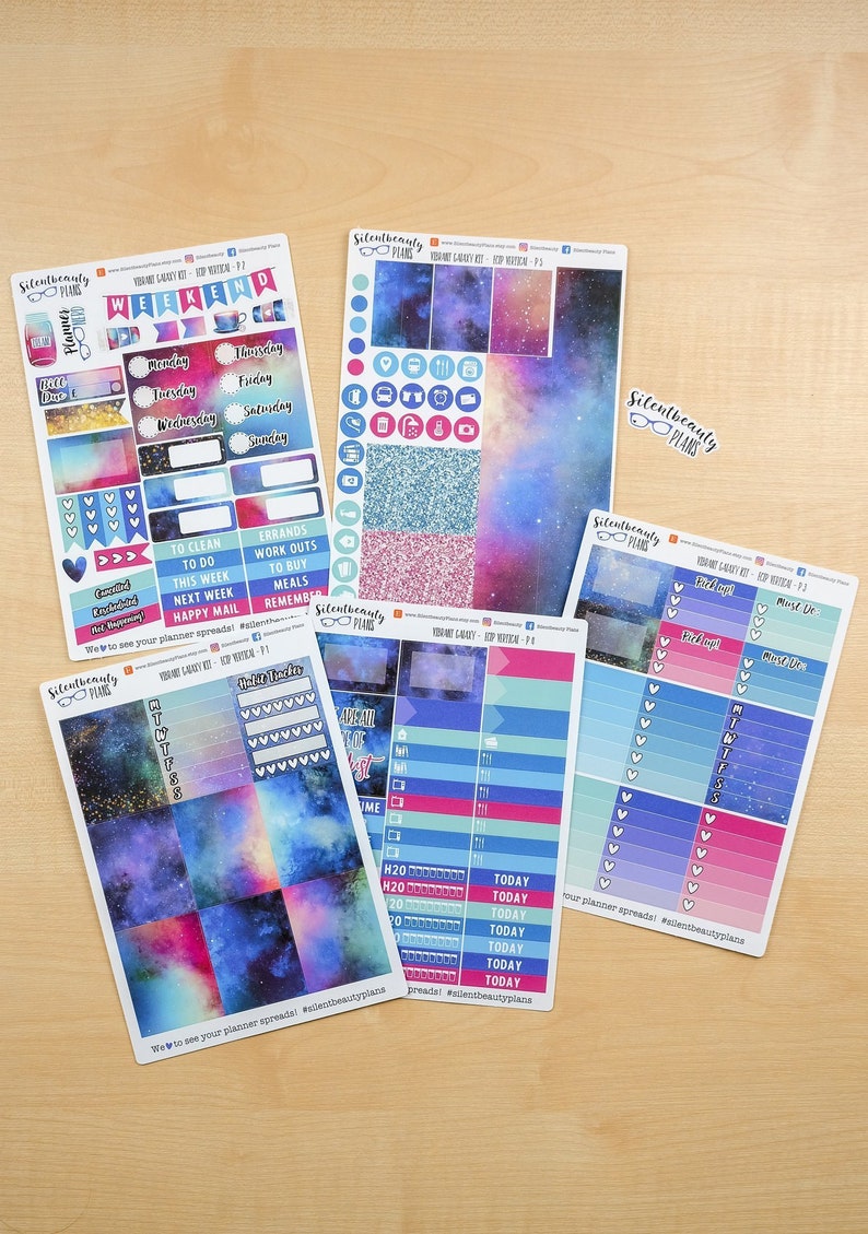 Vibrant Galaxy Sticker Kit UK Vertical EC Life Planner Vertical Planner Stickers