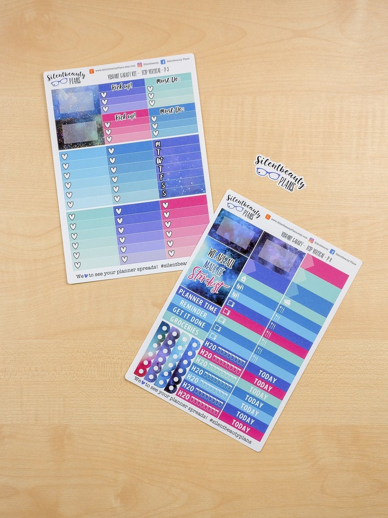 Vibrant Galaxy Sticker Kit UK Vertical EC Life Planner Vertical Planner Stickers