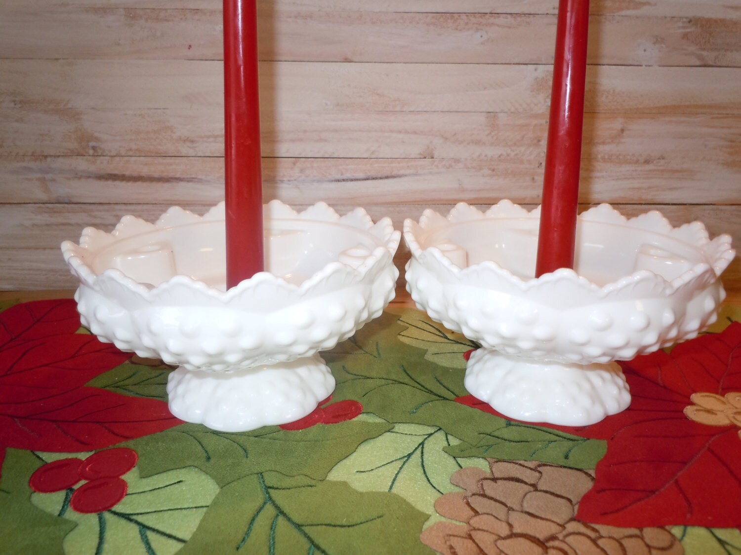Vintage Milk Glass Hobnail Candle Holders Pedestal Candle Etsy