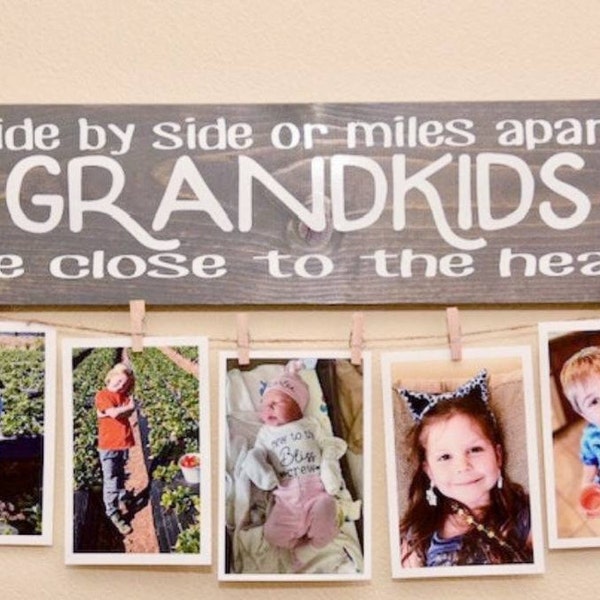 Grandparents gift Grandchildren Frame grandma grandpa sign great grandma gift Grandkids photo gift Grandkid picture holder sign Side by Side