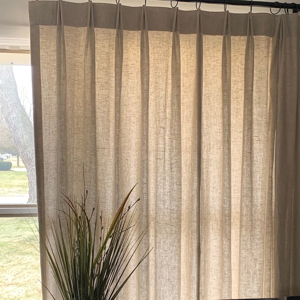 60” Wide Euro Pleat Linen Curtain Panel Fully Lined, Any Size, Many Color Choices