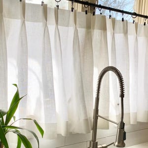 100% Linen Pleated Cafe Curtains with Lining. Many Color Choices. Any Size.