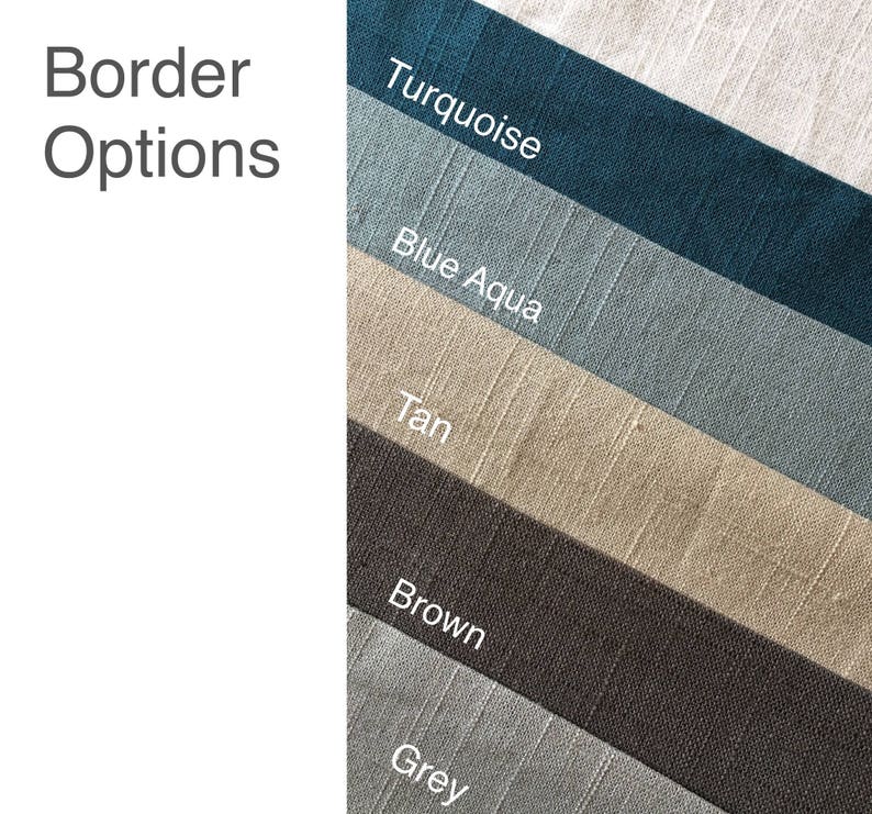 5 Color Options Any Length. 50 Wide Gray Border Linen Curtain Panel Cafe Curtain Panel or Curtain Valence