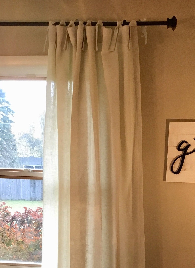 100 Linen TieTop Curtain Panel Any Length Many Color Etsy