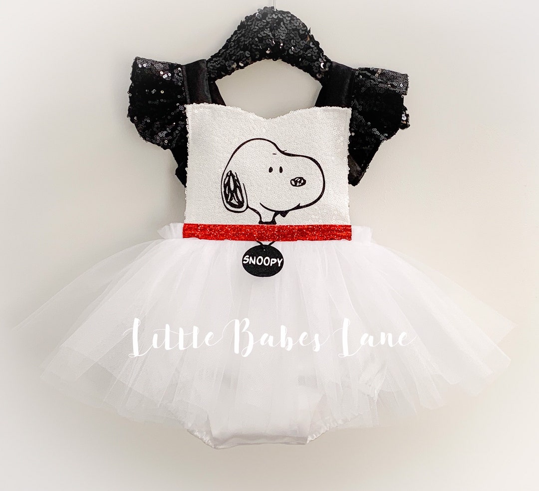 snoopy sequin dress Snoopy Inspired Halloween Romper, Girls Costume, Tulle Dress