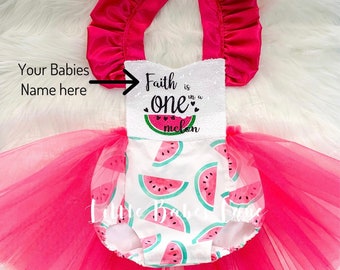 Watermelon Birthday Outfit, Personalized Birthday Outfit, Watermelon 1st Birthday, One in a Melon, Melon Hot Pink and Green Birthday, Romper