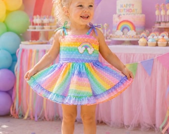Disney Rainbow Toddler Girls Dress, Colorful Twirl Outfit, Magical Theme Park Dress