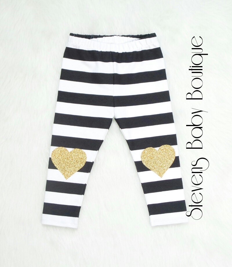 Stripe GLITTER Heart Leggings Etsy