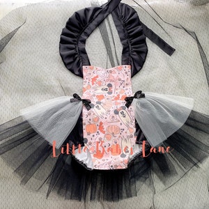 Mouse Ghost, Ghost Costume, Pumpkin Costume, Halloween Costume, Girls tutu, Baby Costume, Toddler Costume, Black, Orange, Retro, Romper
