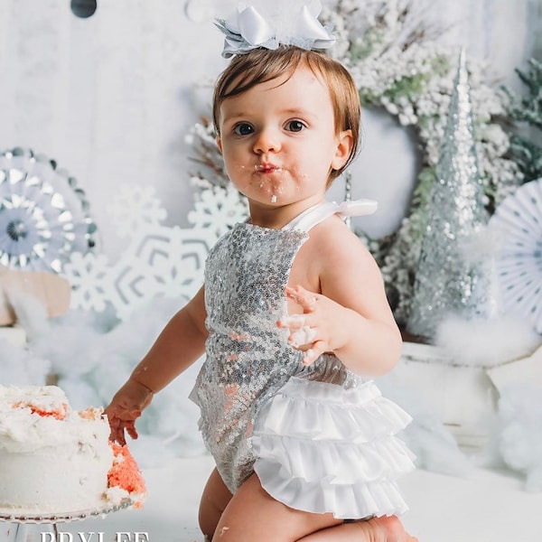 Silver Sequin Romper, baby romper, toddler romper, sitter romper, sequin romper, princess romper, baby girl clothes, ruffle romper